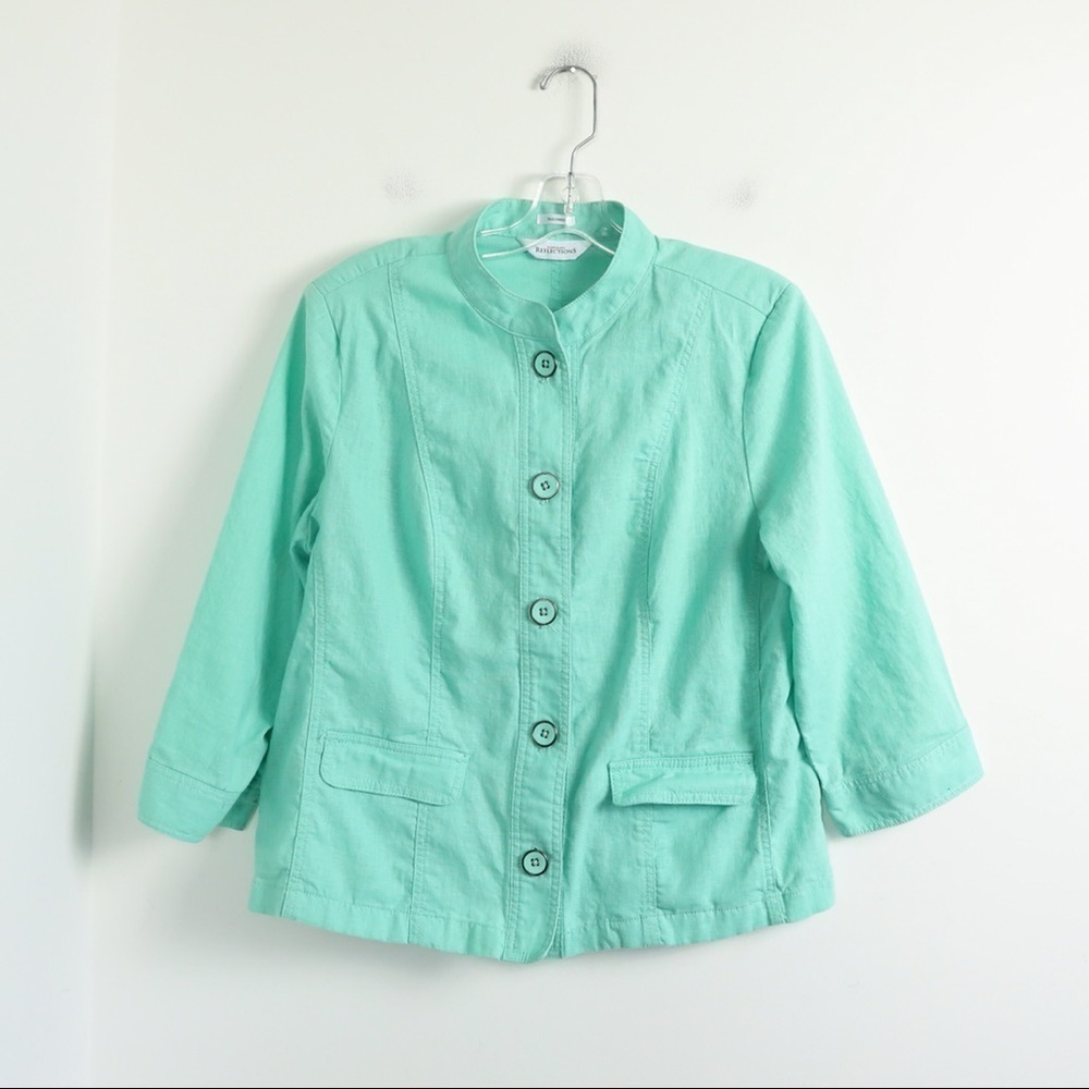 Northern Reflections linen cotton blazer jacket M medium mint green sea foam